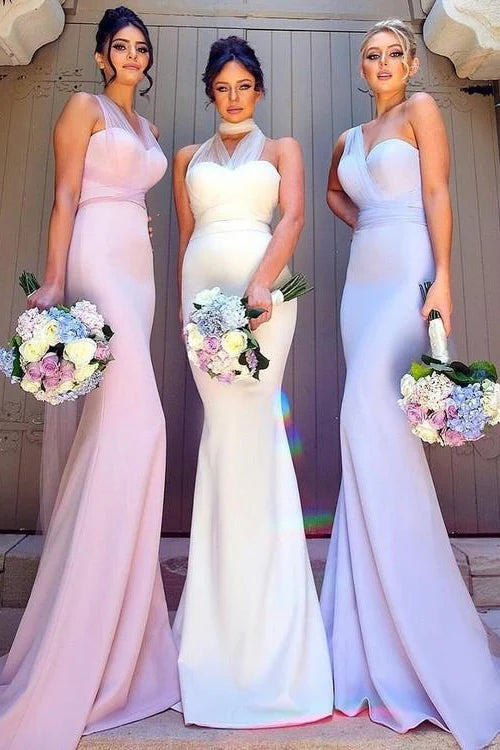 Elegant fishtail long convertible bridesmaid dress with long belt