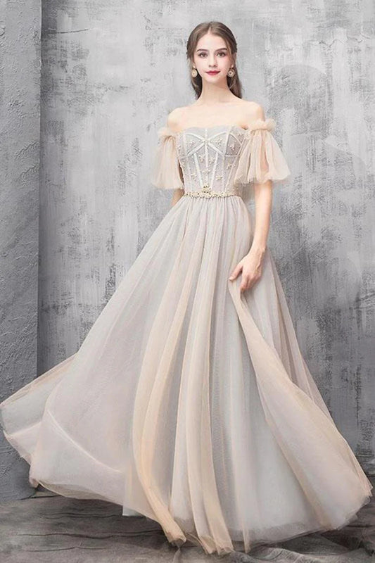 Elegant and Elegant Off the Shoulder Floor Tulle Dress Bridesmaid Dress