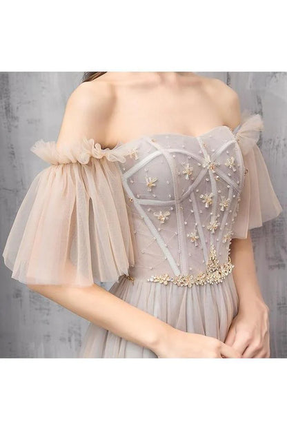 Elegant and Elegant Off the Shoulder Floor Tulle Dress Bridesmaid Dress