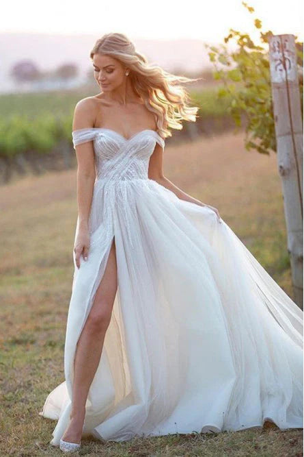 Elegant Off Shoulder Wedding Dress Sweet Beach Bride Dress