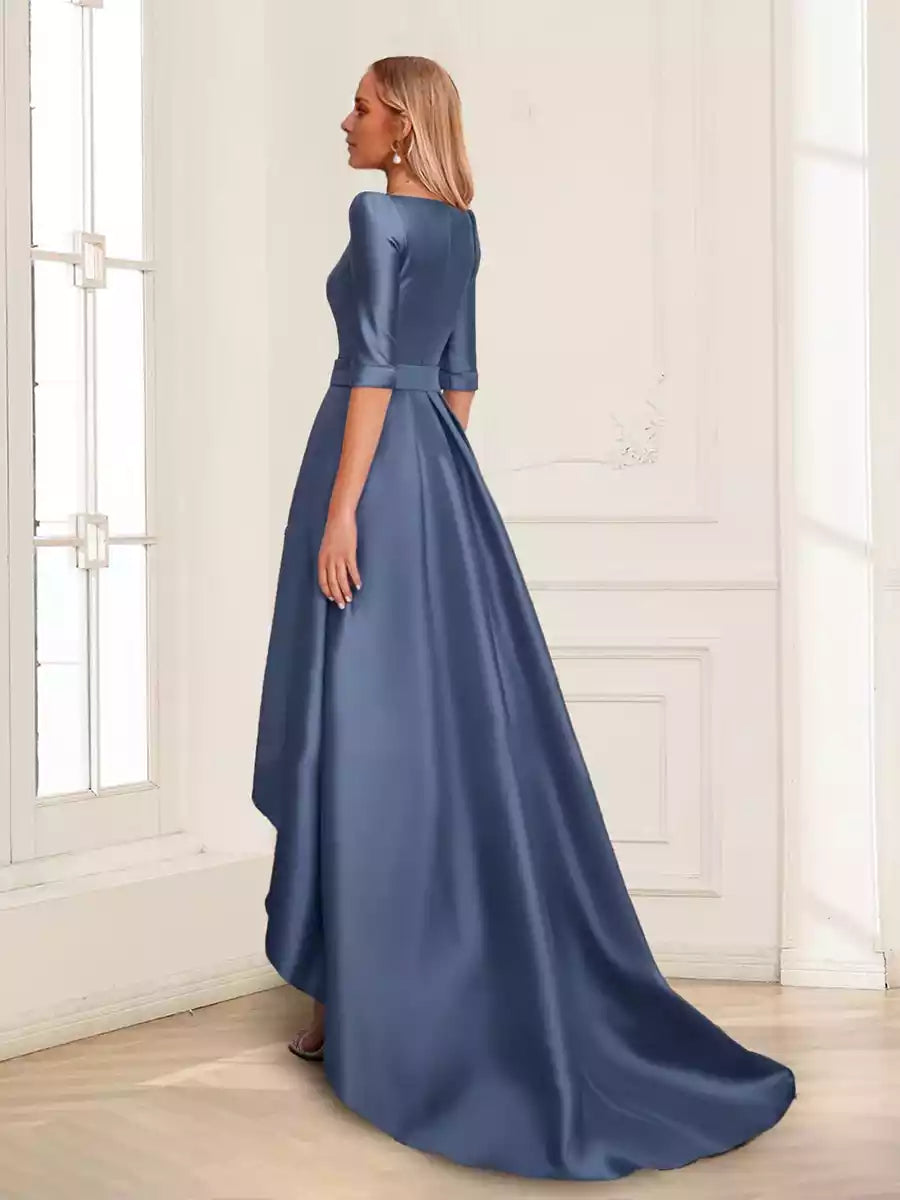 Elegant A-line/Princess V-neck Half Sleeve Asymmetric Mother of the Bride Dresses