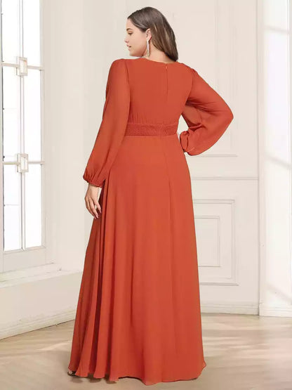 Elegant A-line/Princess Wind and Snow Spinning Round Neck Long Sleeve Folded Large Size Mother of the Bride Dresses