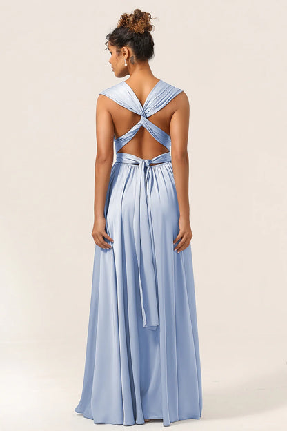 Elegant A-line convertible floor length satin bridesmaid dress