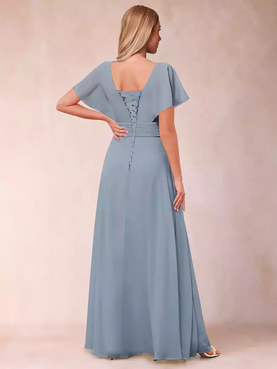 Elegant A-line/princess style V-neck long ruffled Mother of the Bride Dresses