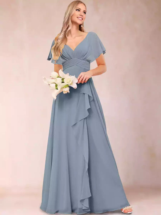 Elegant A-line/princess style V-neck long ruffled Mother of the Bride Dresses
