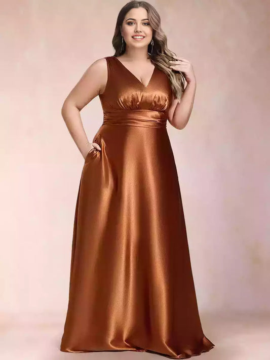 Elegant A-line/princess style V-neck sleeveless long style plus size Mother of the Bride Dresses