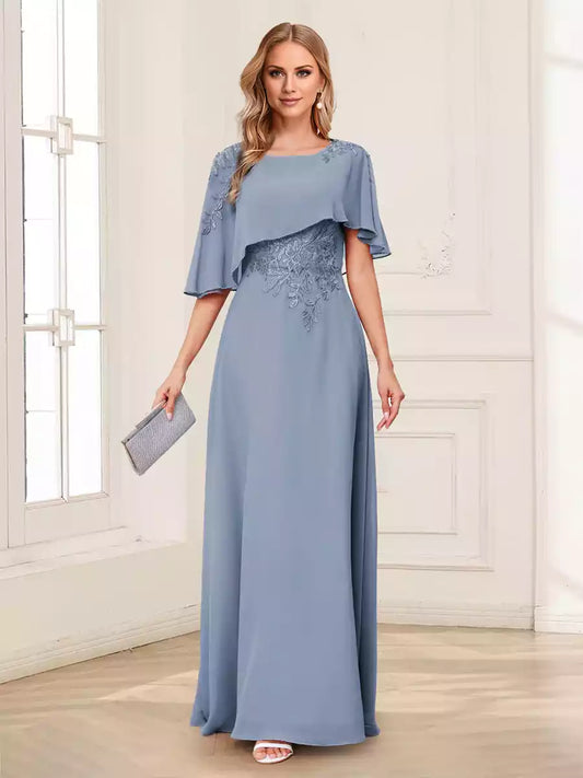 Elegant A-line/princess style hanging collar half sleeve long decal Mother of the Bride Dresses