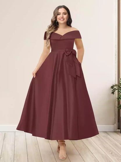 Elegant A-line/princess style off shoulder sleeveless plus size long bow Mother of the Bride Dresses