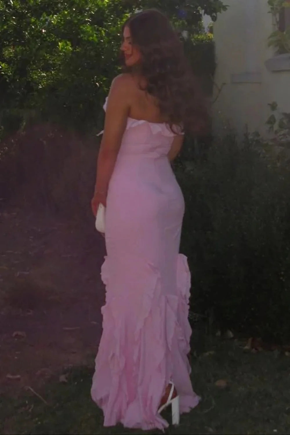 Elegant One Shoulder Ruffle Trim Mermaid Maxi Prom Dress