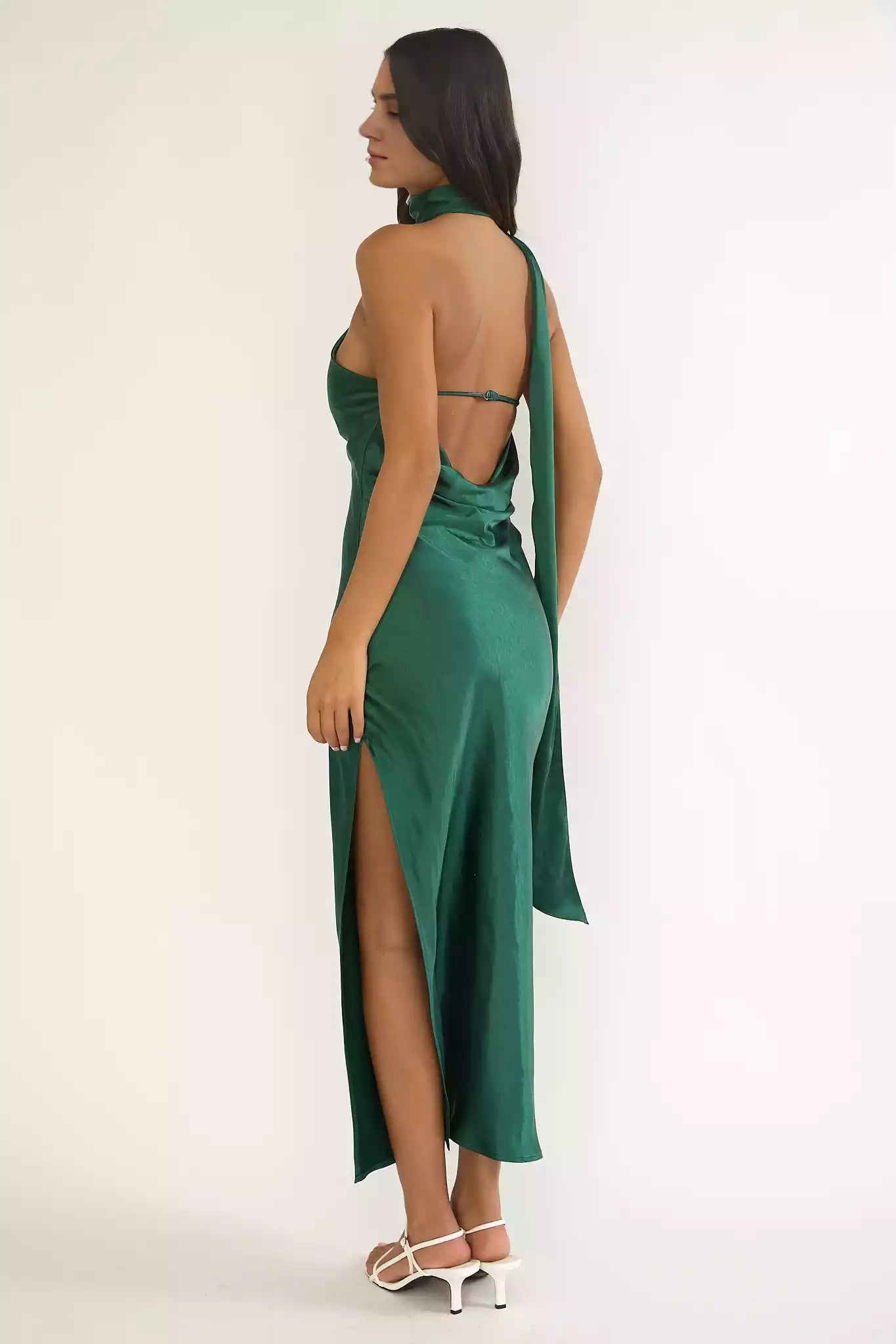 Elegant Partial Lining Asymmetric Collar Scarf Details Side Split Side Zipper Bridesmaid Dresses