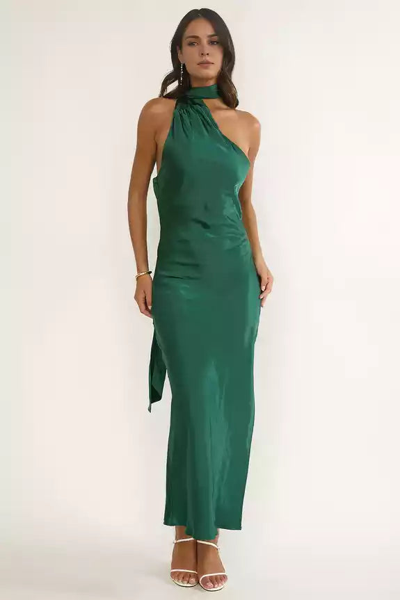 Elegant Partial Lining Asymmetric Collar Scarf Details Side Split Side Zipper Bridesmaid Dresses