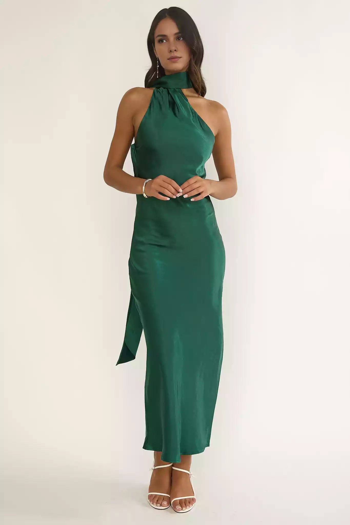 Elegant Partial Lining Asymmetric Collar Scarf Details Side Split Side Zipper Bridesmaid Dresses