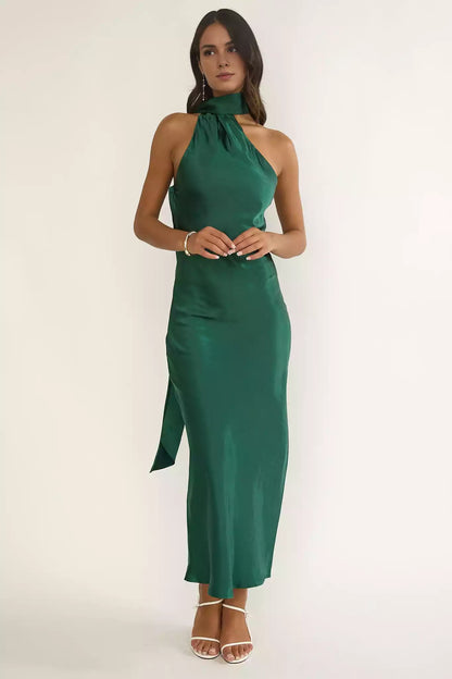 Elegant Partial Lining Asymmetric Collar Scarf Details Side Split Side Zipper Bridesmaid Dresses