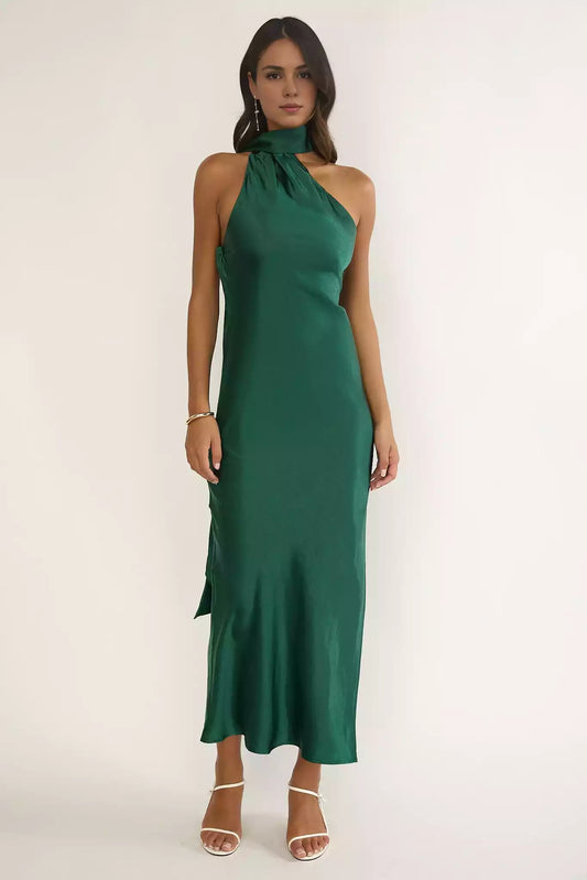Elegant Partial Lining Asymmetric Collar Scarf Details Side Split Side Zipper Bridesmaid Dresses