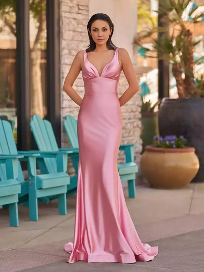 Elegant and charming mermaid long tail V-neck sleeveless zipper back sleeveless cut Prom Dresses