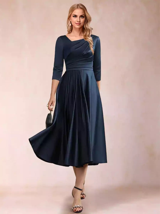 Elegant and charming satin A-line/princess style V-neck half sleeve pleated Mother of the Bride Dresses