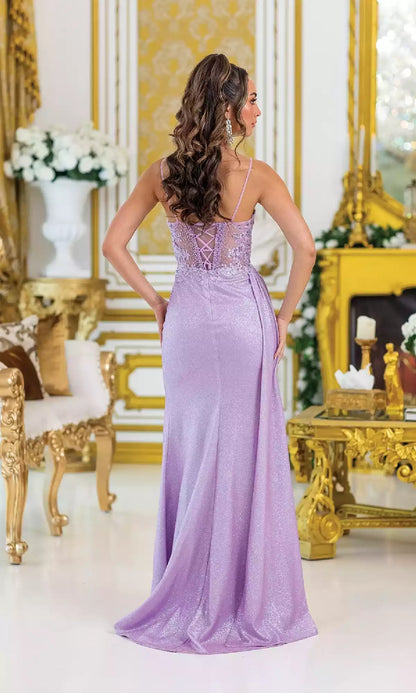 Elegant and exquisite lace corset with lace up design, sheer side slits and hanging edges to showcase charm Prom Dresses