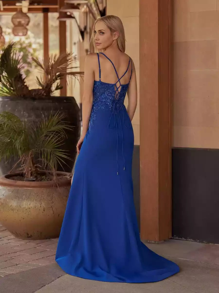 Elegant and exquisite sparkling lace mermaid deep V-neck sleeveless slit Prom Dresses
