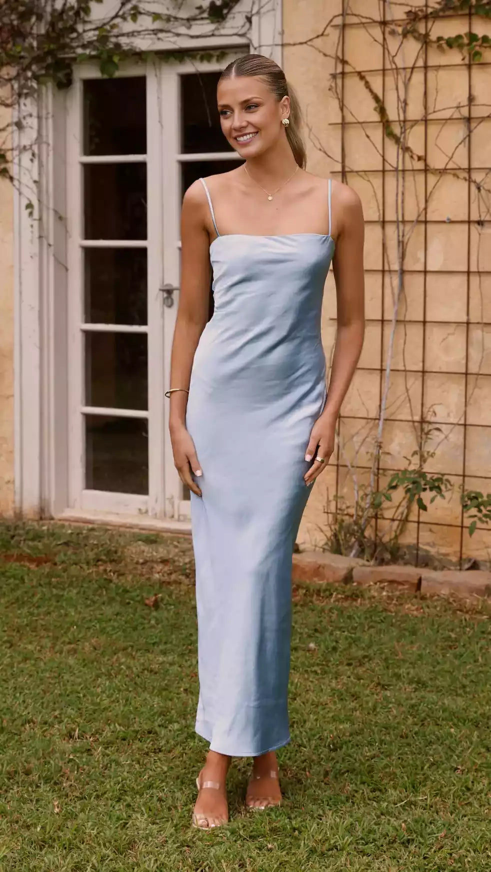 Elegant and exquisite straight neck adjustable cross backless slim shoulder strap Prom Dresses
