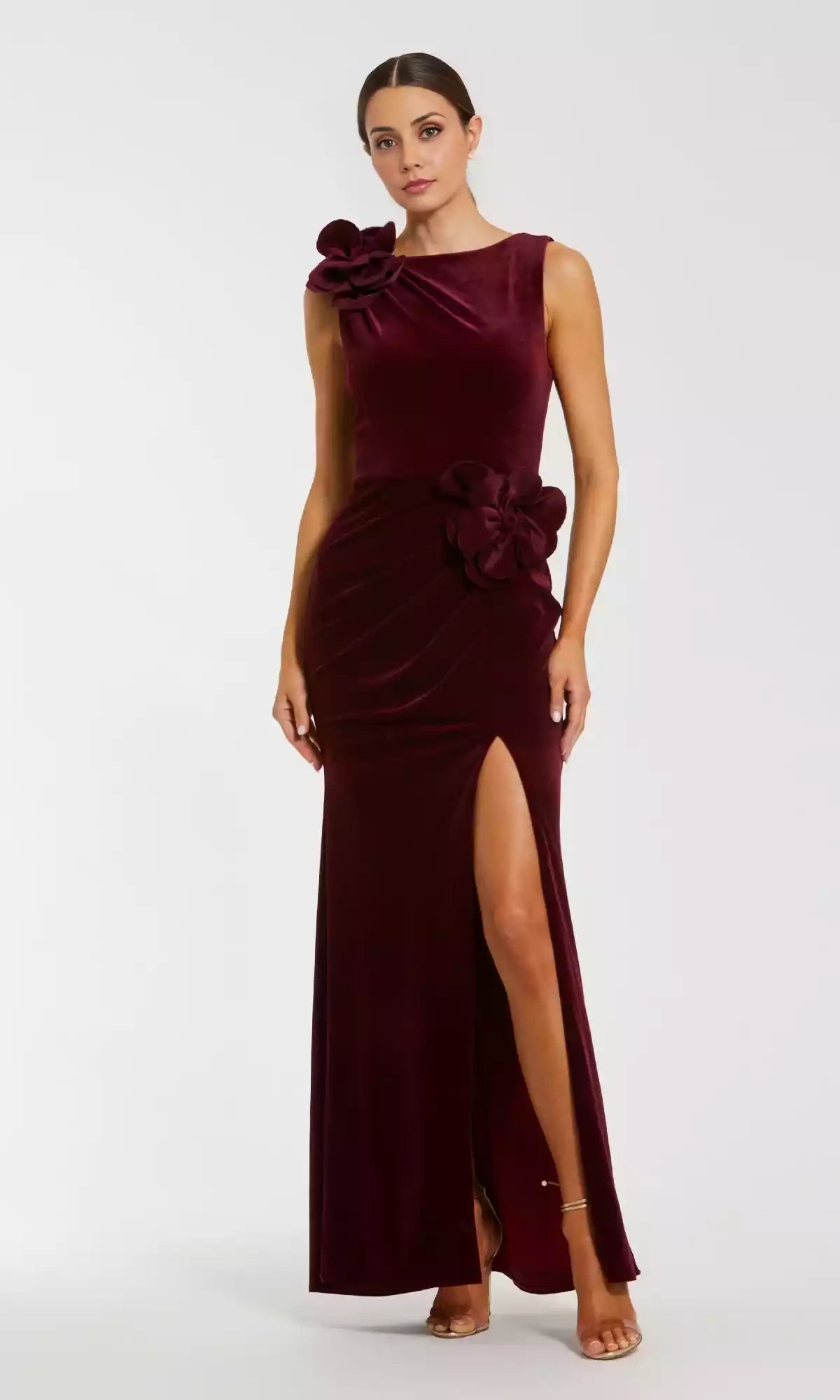 Elegant and noble long velvet sleeveless rose with side slits showcasing timeless elegance and charm Prom Dresses