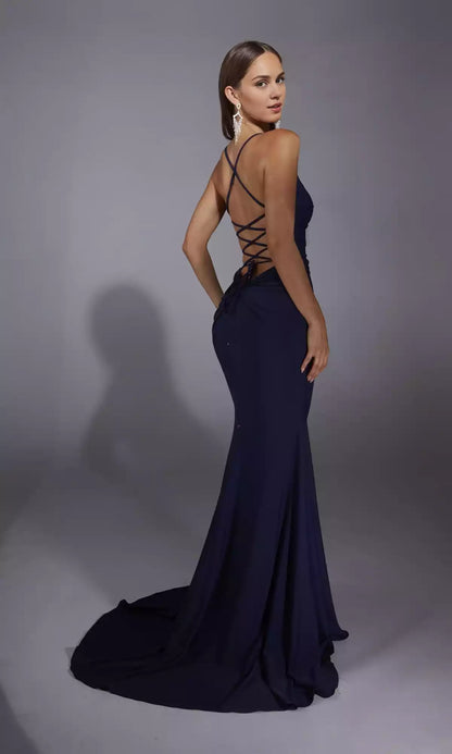 Elegant backless camisole with long, hanging neck and slim shoulder straps, backless cross slim cut Prom Dresses