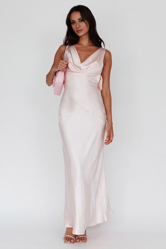 Elegant backless lace up unlined scarf collar with hidden side zipper bridesmaid dress