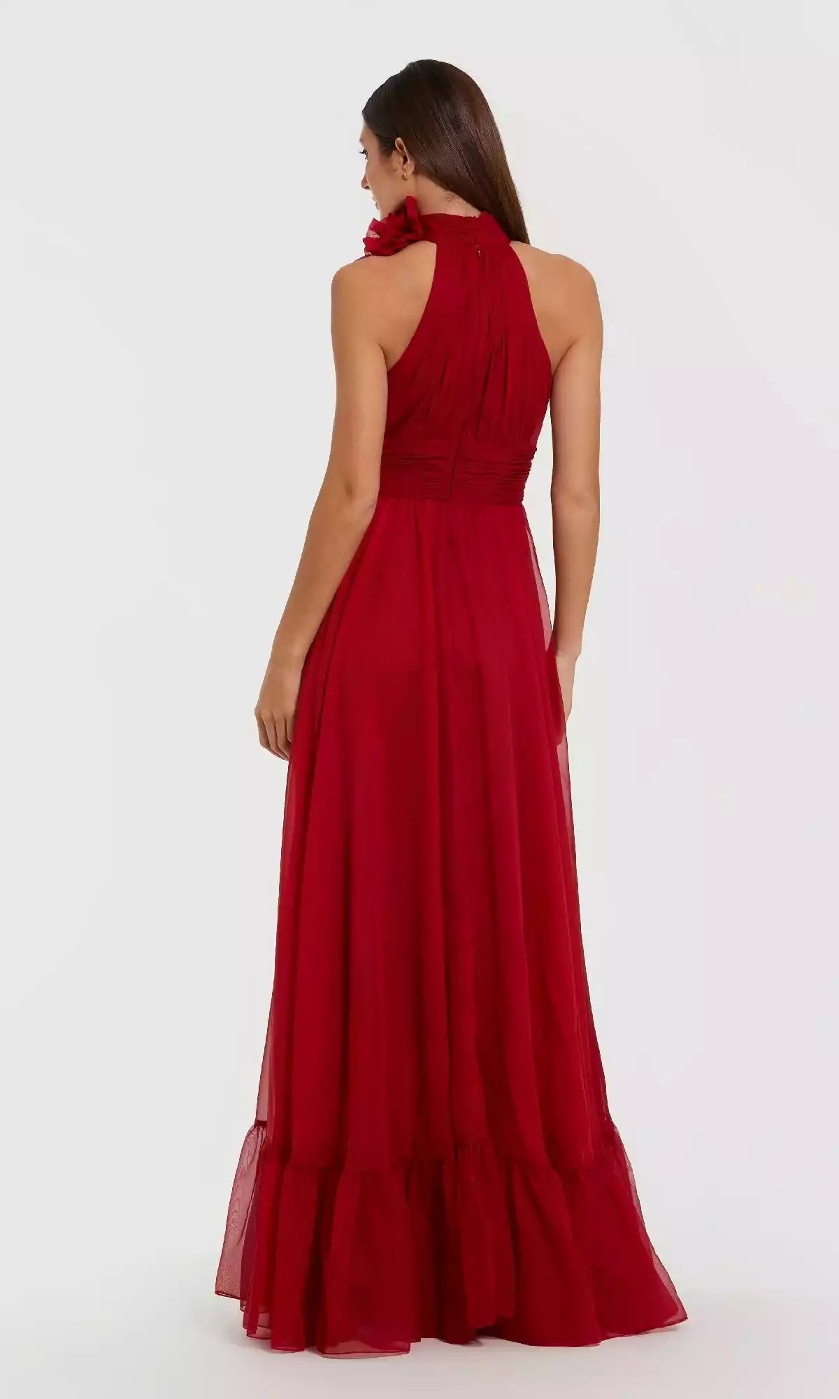 Elegant chiffon backless collar with floral decals, pleated and slim fit corset Prom Dresses