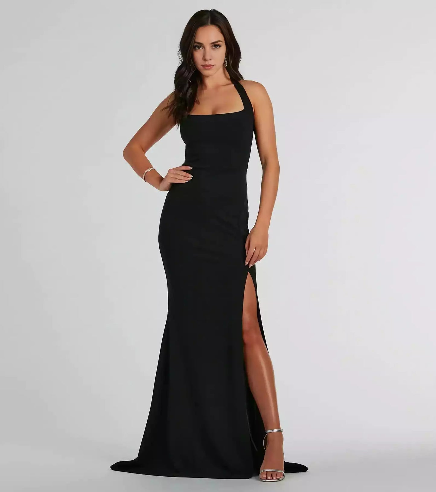 Elegant crepe back zipper closure with high slit mermaid Prom Dresses
