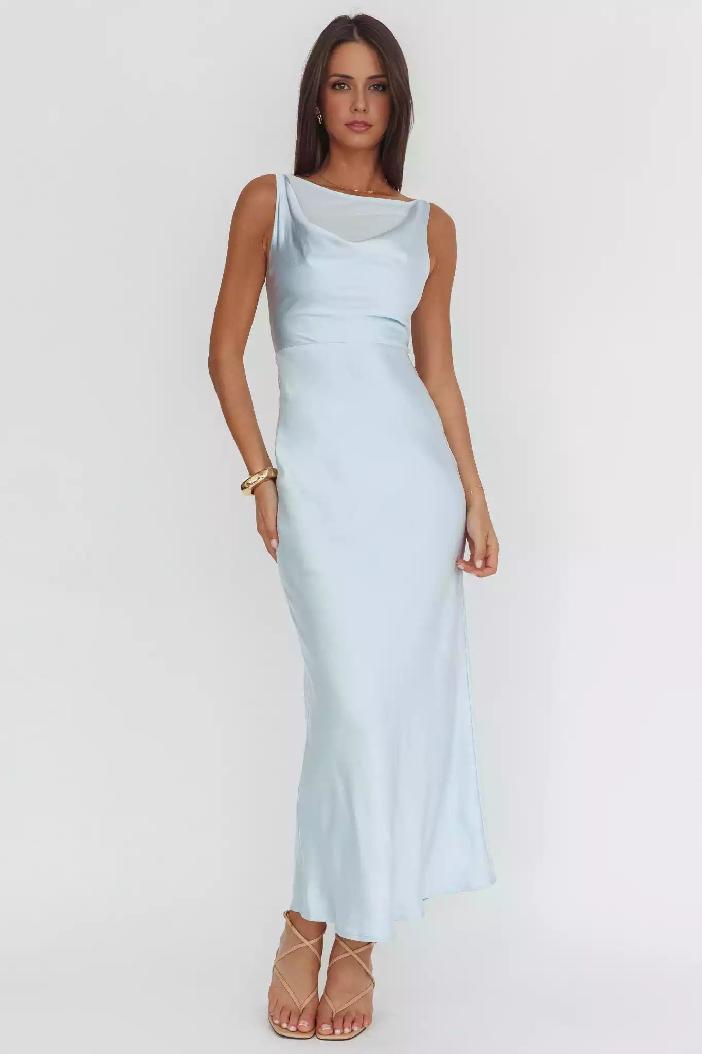 Elegant dangling collar lined with sleeveless scarf, back with zipper Prom Dresses