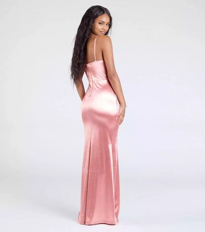 Elegant elastic satin sweetheart neckline sequins adjustable thin shoulder straps mermaid and floor Prom Dresses