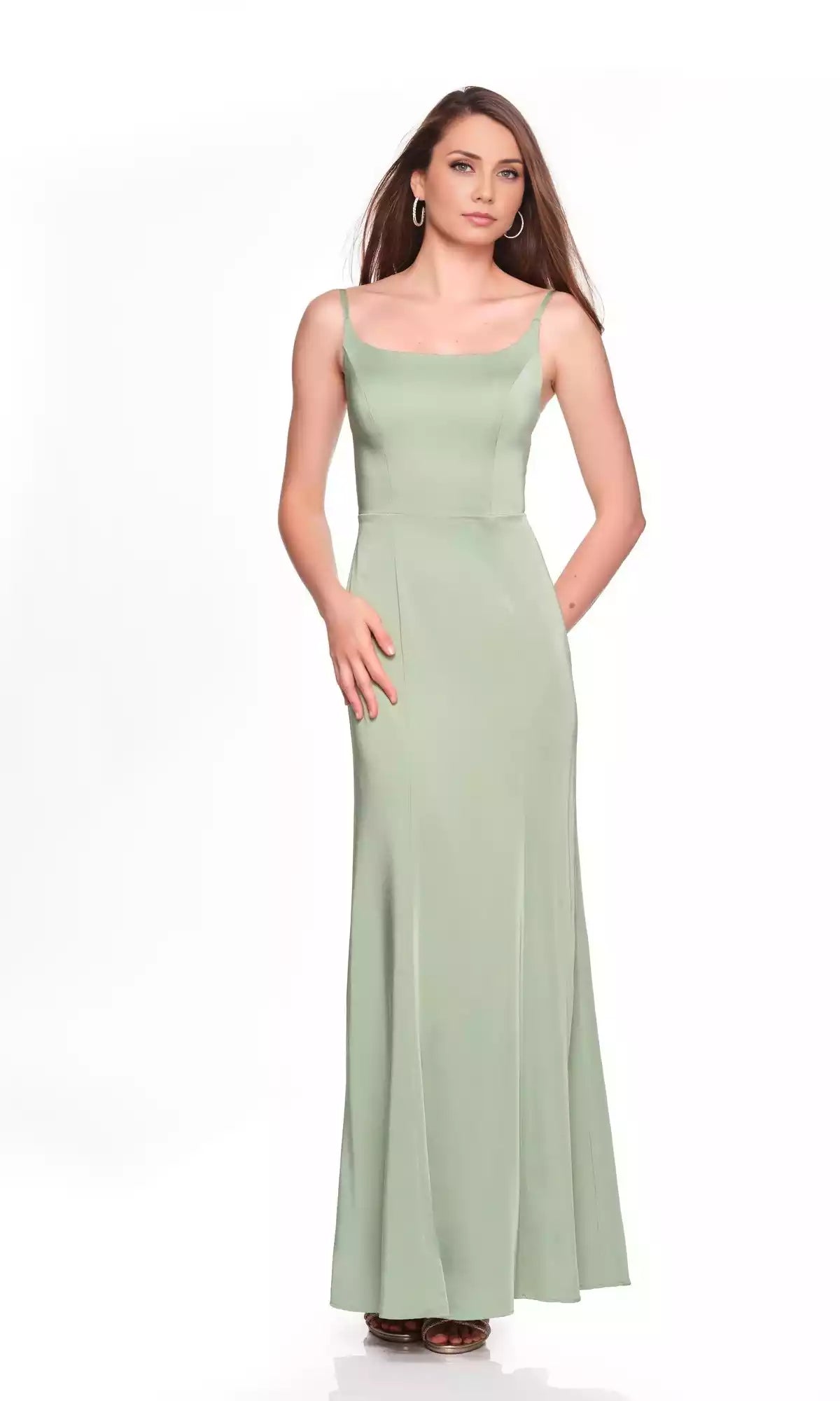 Elegant long sleeveless slim shoulder strap fitted corset with straight neckline and hollowed out backless Prom Dresses