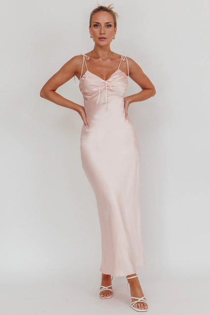 Elegant luxury satin adjustable shoulder strap exquisite lace up invisible side zipper bridesmaid dress