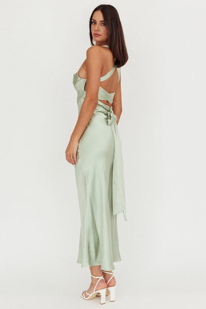 Elegant luxury satin cross tie invisible side zipper square neckline bridesmaid dress