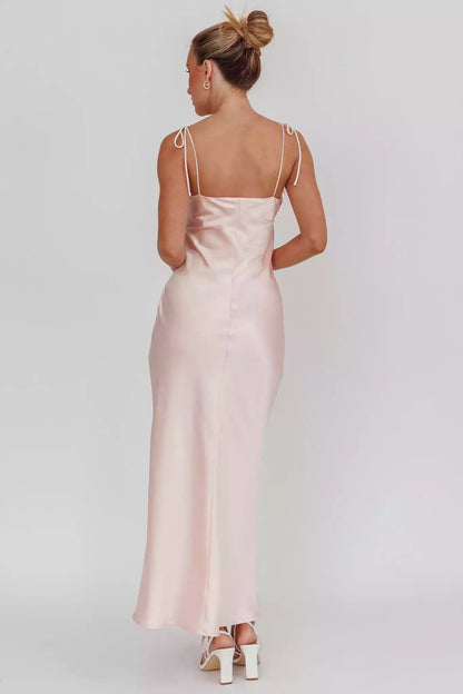 Elegant luxury satin with an ultra long drape, elegant lace up shoulder strap padding, invisible side zipper Prom Dresses