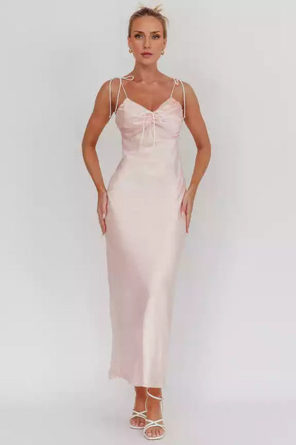 Elegant luxury satin with an ultra long drape, elegant lace up shoulder strap padding, invisible side zipper Prom Dresses