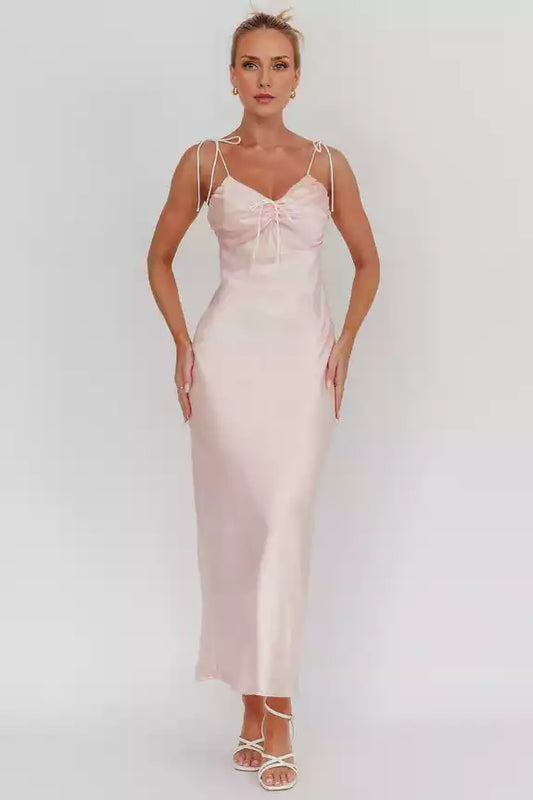 Elegant luxury satin with an ultra long drape, elegant lace up shoulder strap padding, invisible side zipper Prom Dresses