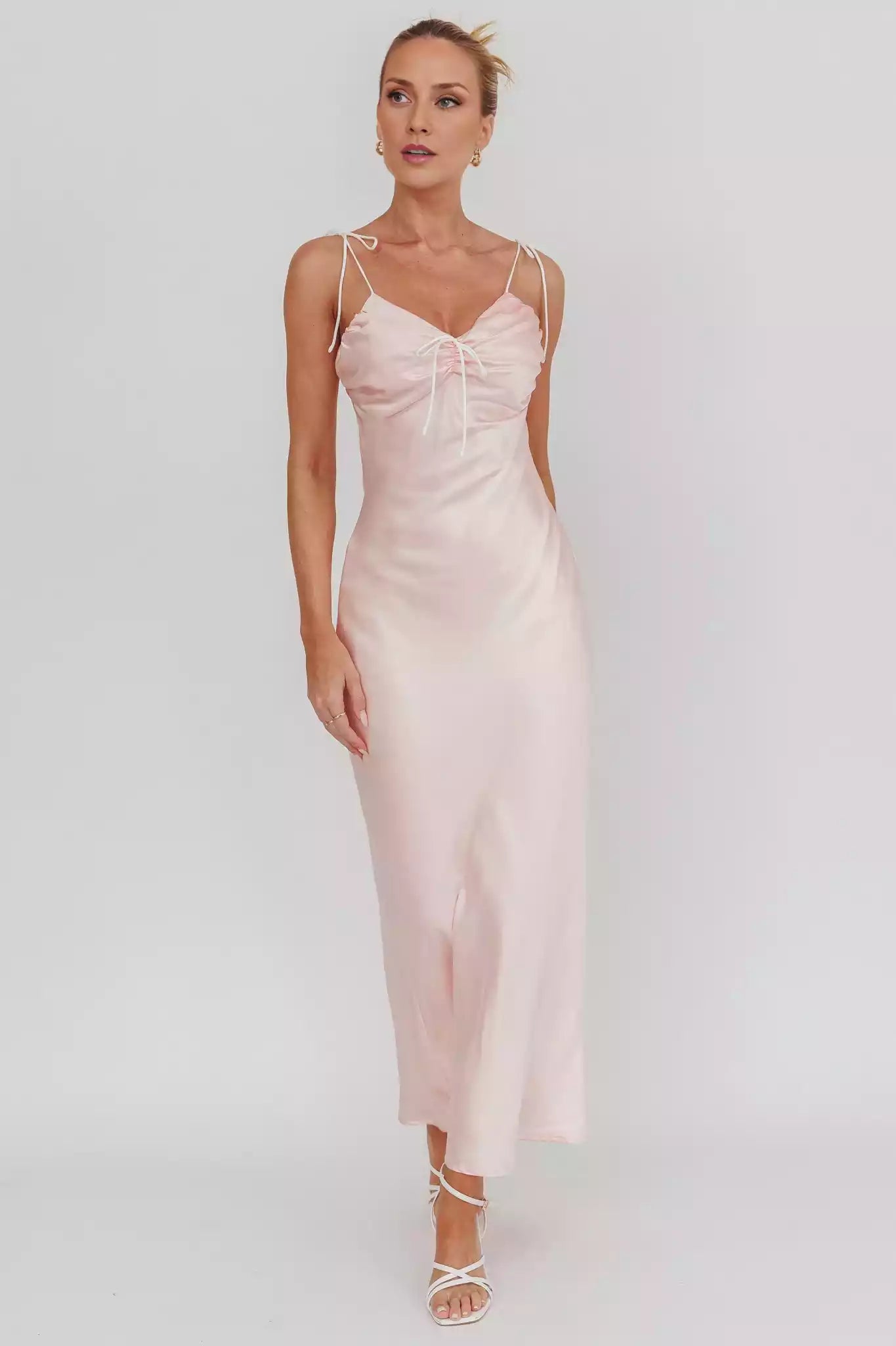 Elegant luxury satin with an ultra long drape, elegant lace up shoulder strap padding, invisible side zipper Prom Dresses