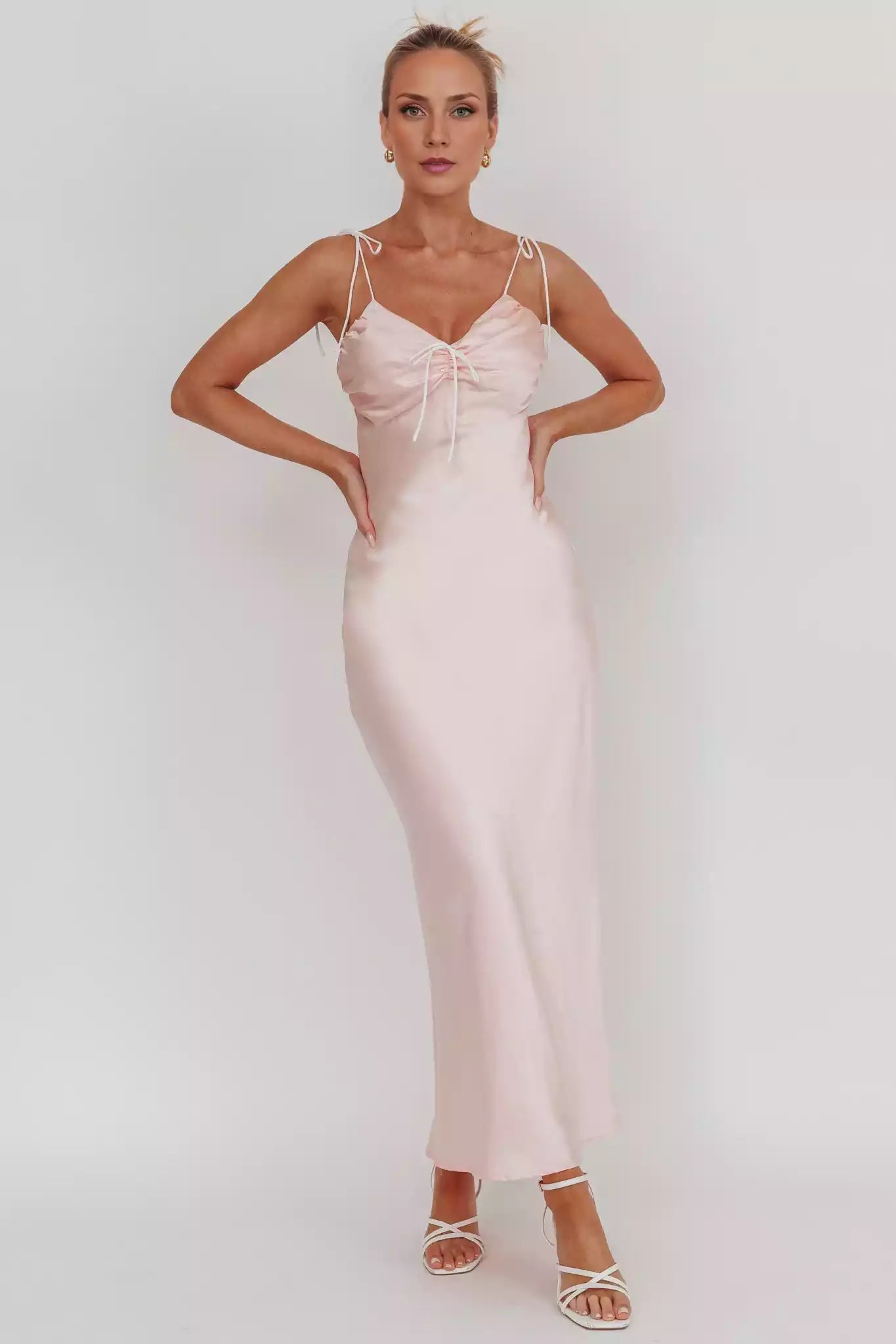 Elegant luxury satin with an ultra long drape, elegant lace up shoulder strap padding, invisible side zipper Prom Dresses