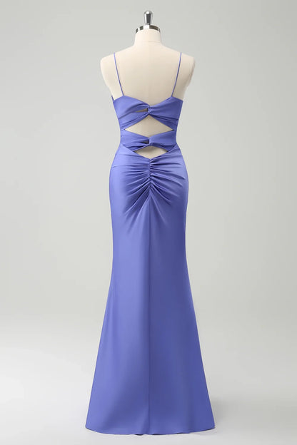 Elegant mermaid front cross pleated and floor bridesmaid dress