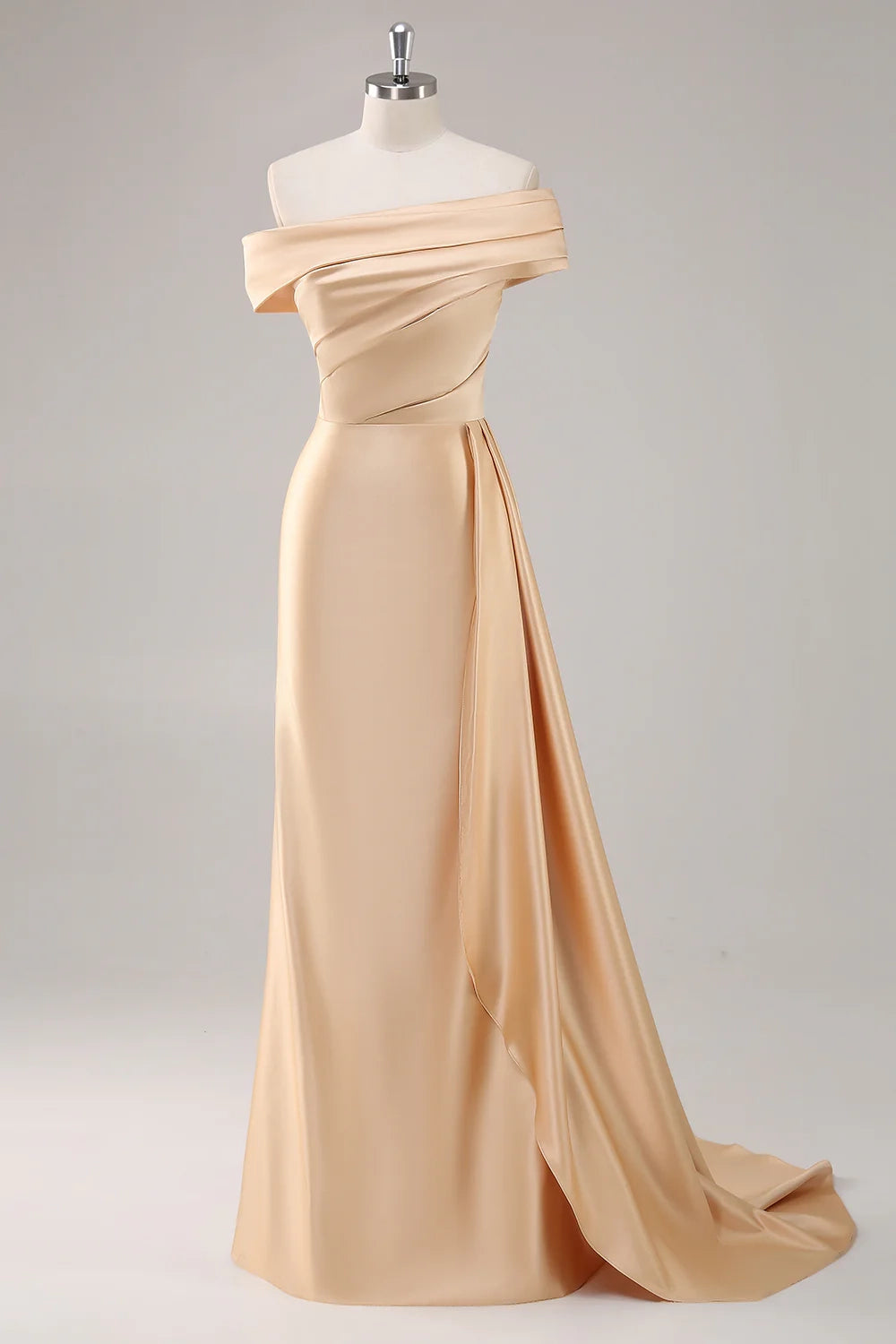 Elegant mermaid one shoulder pleated long side ribbon slim fit bride mother dress
