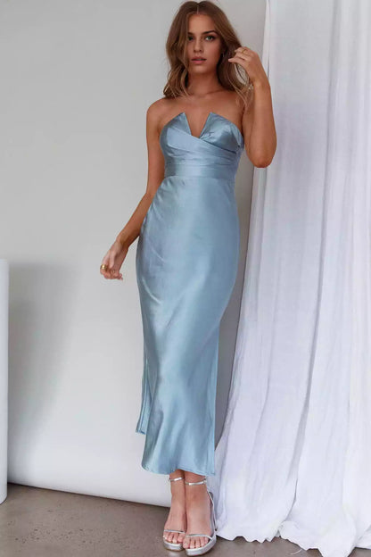 Elegant mid length lined corset with slit and zipper at the back Bridesmaid Dresses