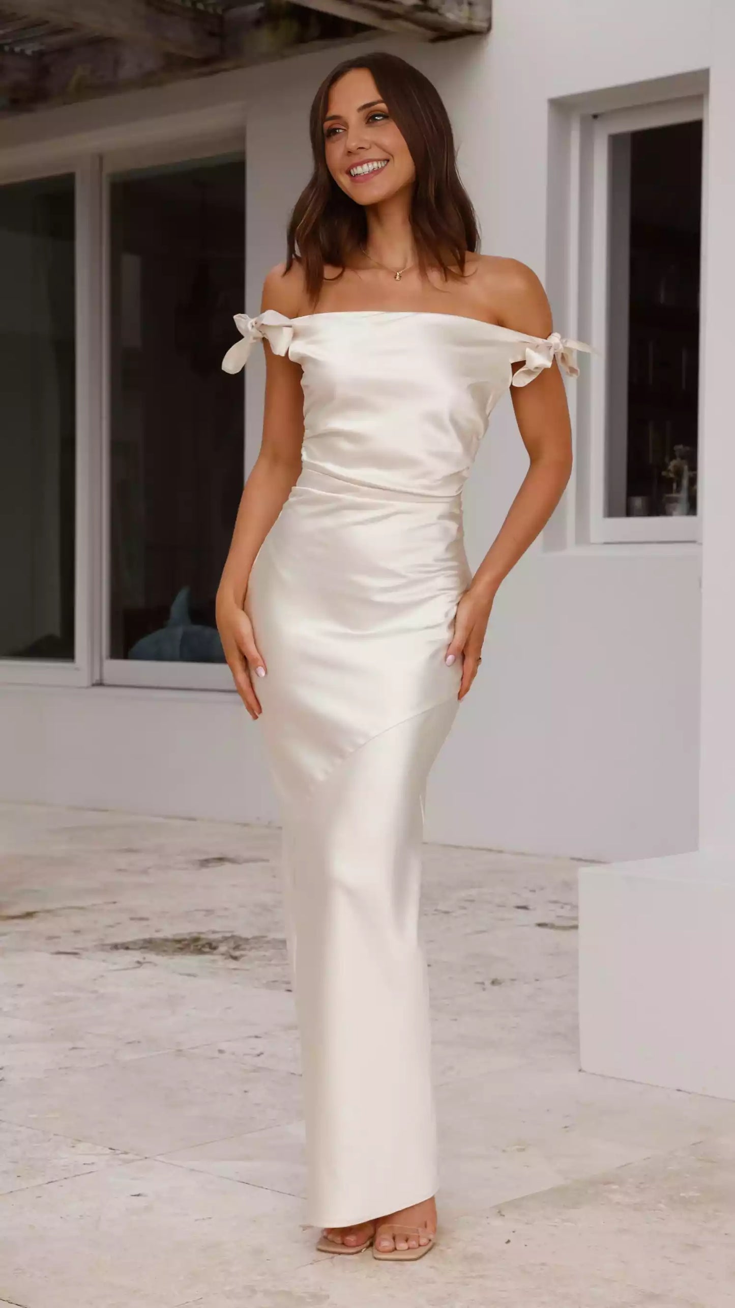 Elegant off shoulder straps, shoulder straps, cuffs, hidden side zippers create a luxurious look Prom Dresses