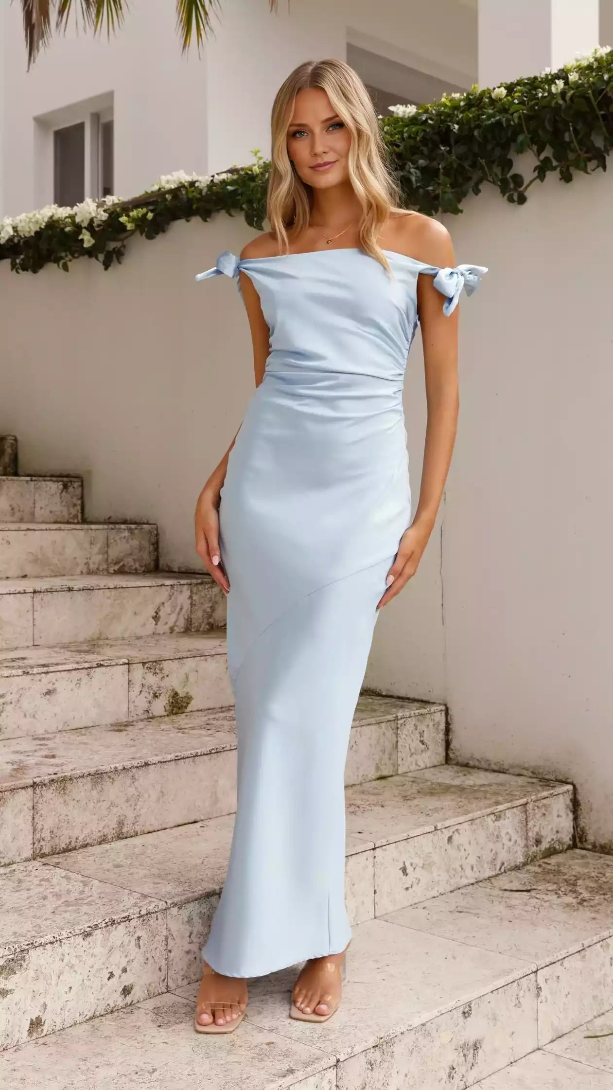 Elegant off shoulder strap with concealed side zipper design, Prom Dresses