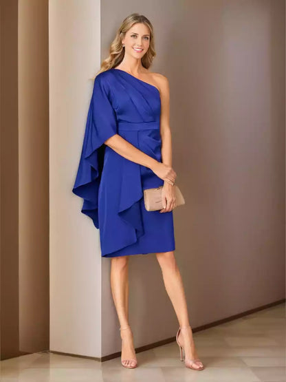 Elegant one shoulder asymmetrical pleated slim fit/straight tube Mother of the Bride Dresses