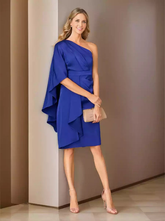 Elegant one shoulder asymmetrical pleated slim fit/straight tube Mother of the Bride Dresses