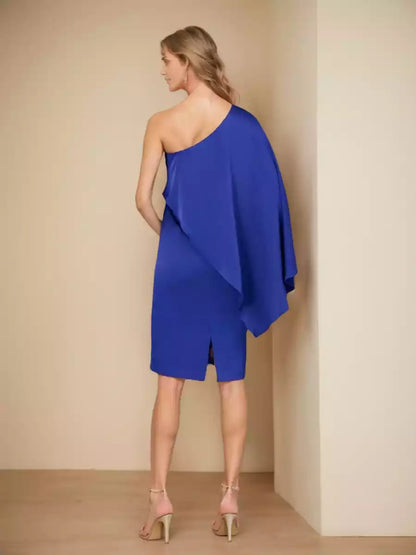 Elegant one shoulder asymmetrical pleated slim fit/straight tube Mother of the Bride Dresses