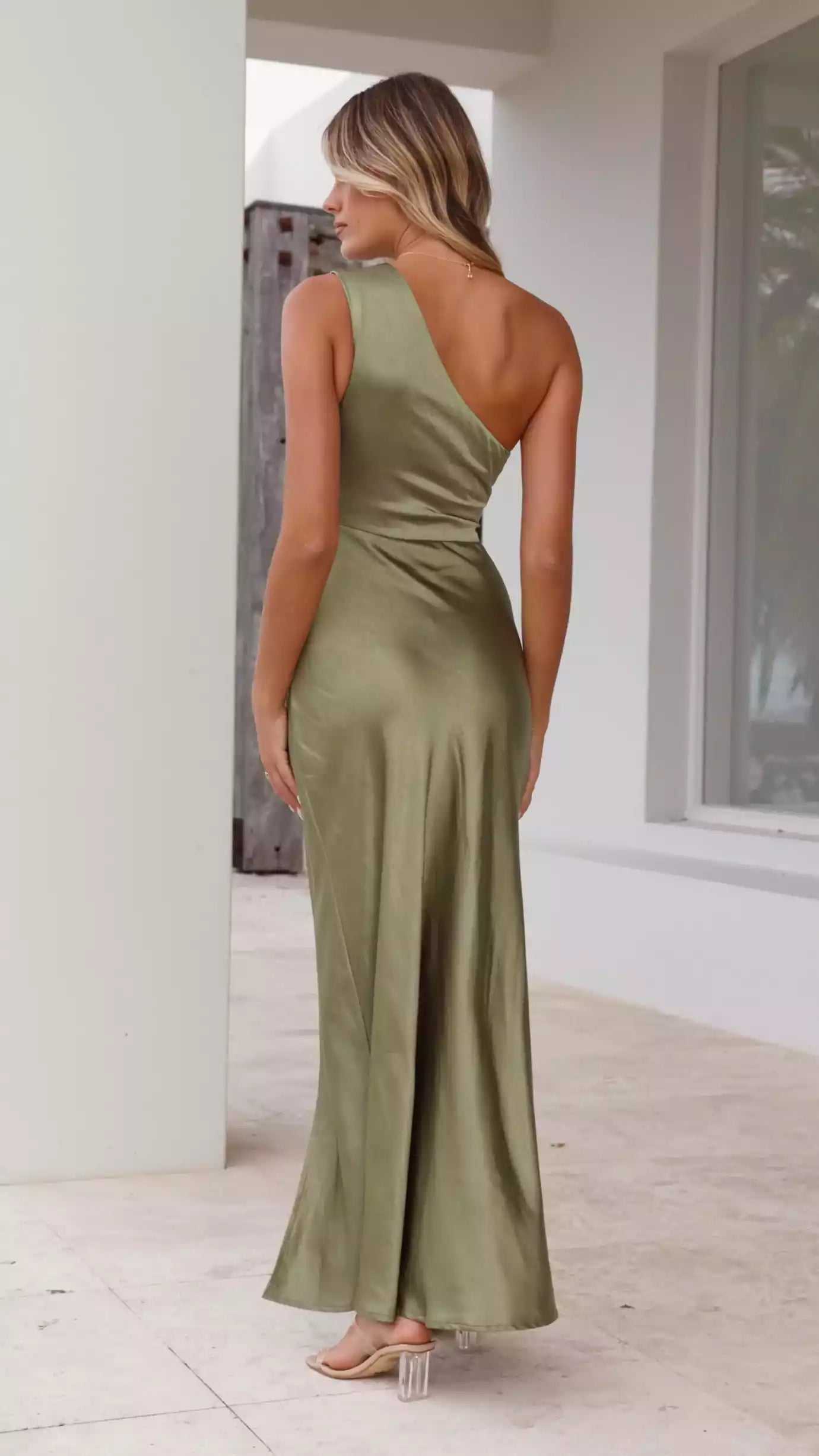 Elegant one shoulder waist cut with high side slits and hidden side zippers Prom Dresses