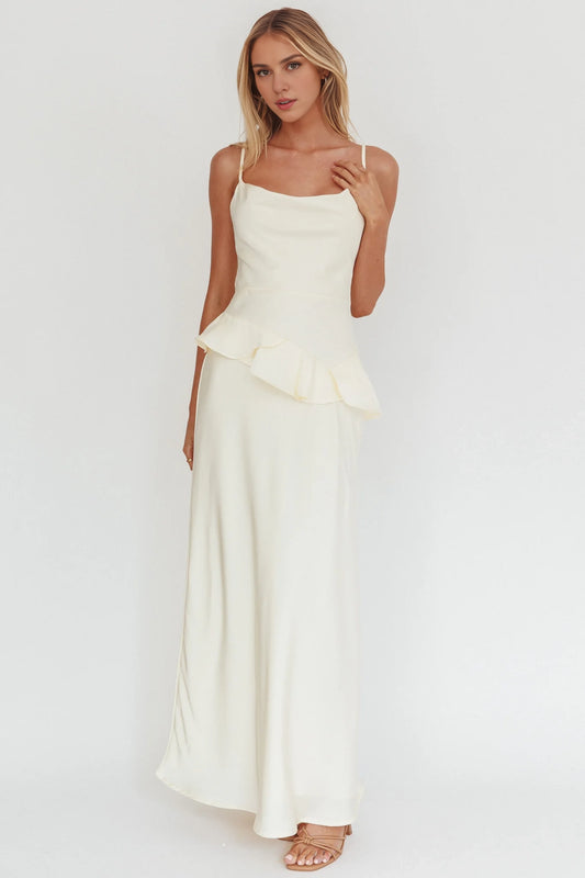 Elegant ruffled waist, extra long adjustable shoulder strap bridesmaid dress