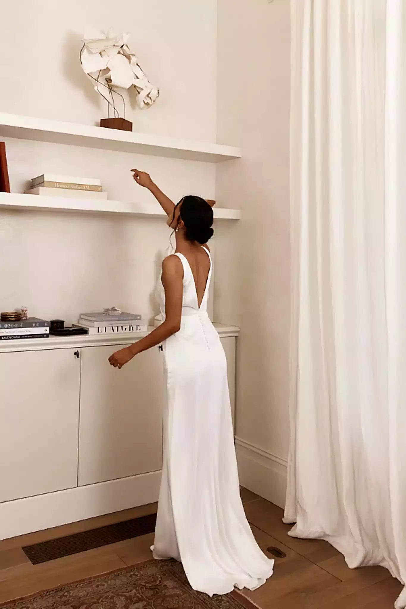 Elegant satin, extra long, fully lined, deep V-neck, unique silhouette with zippers on the sides Prom Dresses