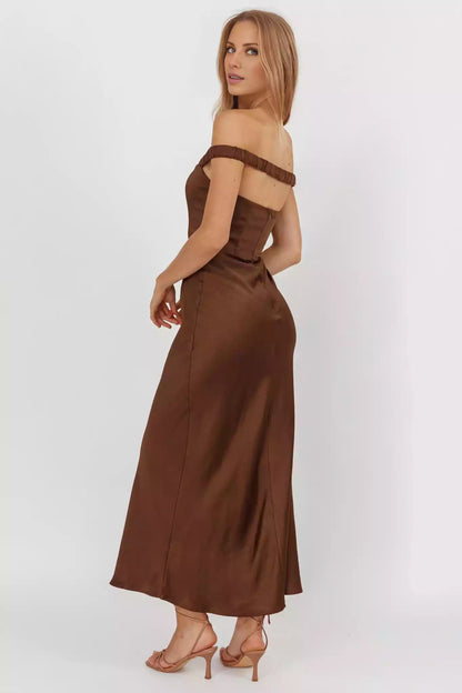 Elegant satin bust with lining, off shoulder elastic band, back with zipper Prom Dresses